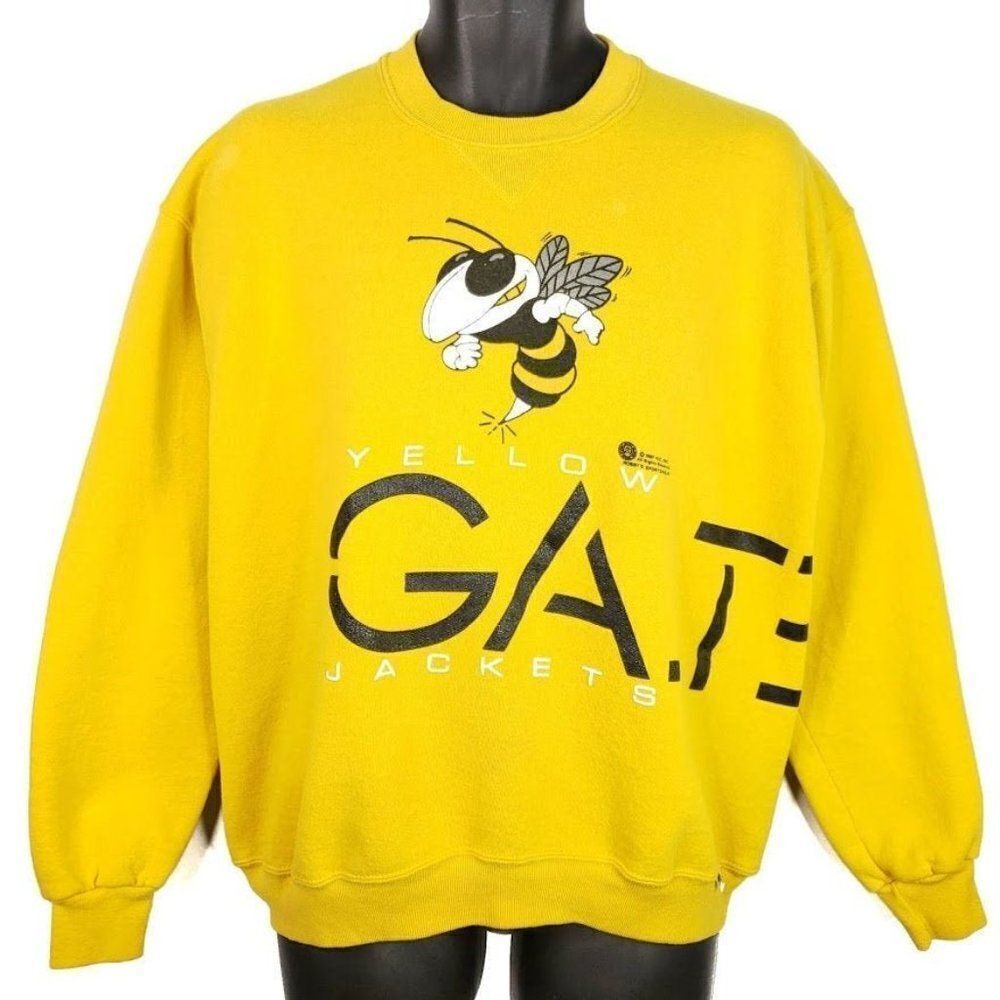 Georgia Tech Yellow Jackets Sweatshirt Vintage 80s GA Spellout Wraparound Print